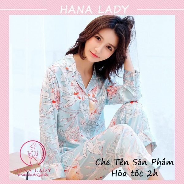 Pijama lụa họa tiết lá cao cấp PJ537 8