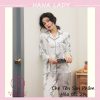 Pijama lụa tay dài họa tiết chim hạc cao cấp trắng PJ538 2 Pijama lụa tay dài họa tiết chim hạc cao cấp trắng PJ538 2