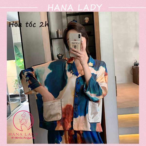 Pijama lụa cao cấp loang màu cánh dơi siêu sang PJ540 7