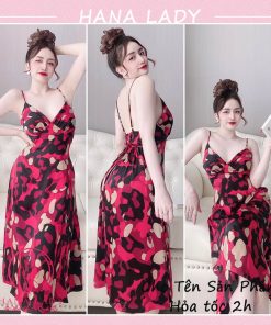 Váy ngủ lụa cao cấp dáng dài loang màu đỏ VN467 11