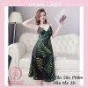 Váy ngủ lụa cao cấp dáng dài họa tiết lá VN473 2 Váy ngủ lụa cao cấp dáng dài họa tiết lá VN473 2