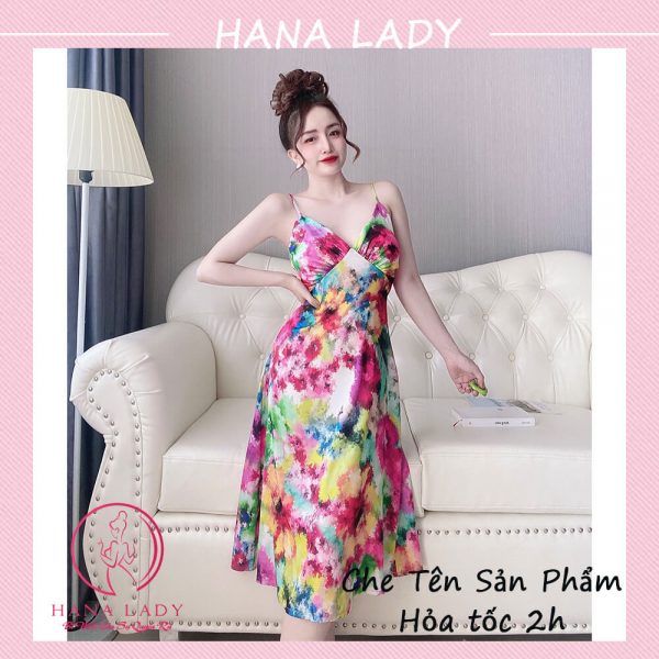 Váy ngủ lụa cao cấp dáng dài loang màu hồng VN469 5 Váy ngủ lụa cao cấp dáng dài loang màu hồng VN469 8