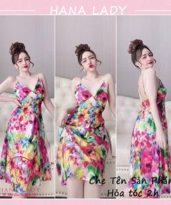 Váy ngủ lụa cao cấp dáng dài loang màu hồng VN469 4 Váy ngủ lụa cao cấp dáng dài loang màu hồng VN469 7