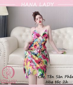 Váy ngủ lụa cao cấp dáng dài loang màu hồng VN469 3 Váy ngủ lụa cao cấp dáng dài loang màu hồng VN469 6