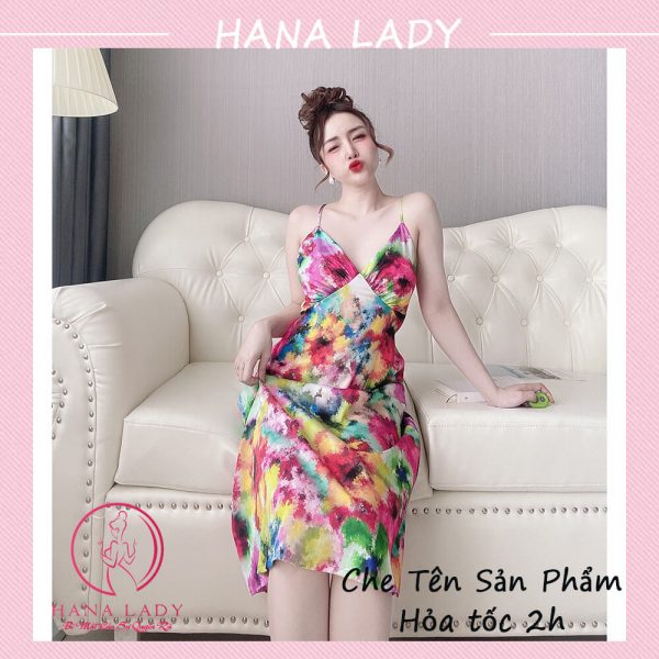 Váy ngủ lụa cao cấp dáng dài loang màu hồng VN469 7 Váy ngủ lụa cao cấp dáng dài loang màu hồng VN469 10