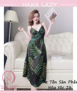Váy ngủ lụa cao cấp dáng dài họa tiết lá VN473 6