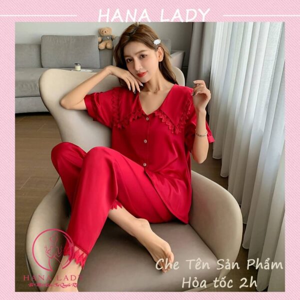 Đồ ngủ pijama lụa cổ ren cao cấp PJ542 12
