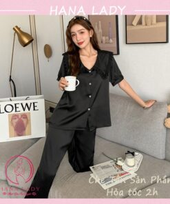 Đồ ngủ pijama lụa cổ ren cao cấp PJ542 6 Đồ ngủ pijama lụa cổ ren cao cấp PJ542 11