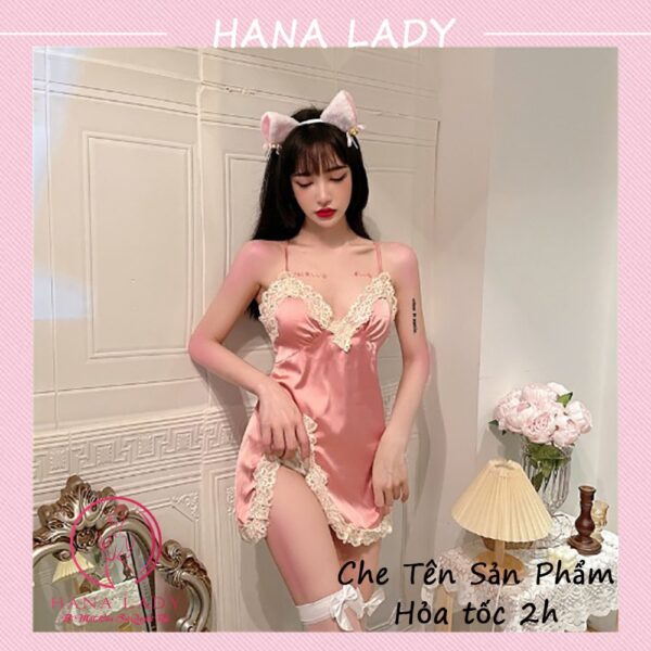 Váy ngủ lụa phối ren xẻ tà kèm quần quyến rũ VN475 25