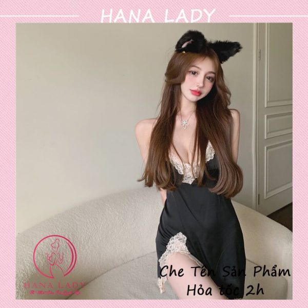 Váy ngủ lụa phối ren xẻ tà kèm quần quyến rũ VN475 20