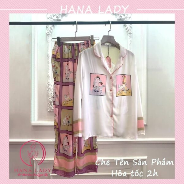 Pijama mặc nhà lụa satin nhiều họa tiết 22