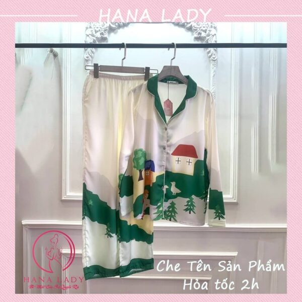 Pijama mặc nhà lụa satin nhiều họa tiết 26