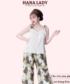 Bộ ngủ hai dây nữ - Pijama lụa mặc nhà nhiều họa tiết đáng yêu VN479 13
