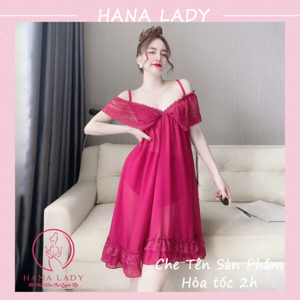 Váy ngủ nữ quyến rũ - Đầm ngủ sexy voan lụa cao cấp trễ vai gợi cảm VN482 24