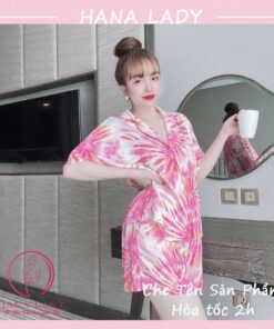 Pijama lụa tay ngắn hè cúc bọc họa tiết hoa văn hồng may kỹ PJ557 8