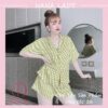 Pijama lụa tay ngắn hè cúc bọc họa tiết hoa văn may kỹ PJ558 1 Pijama lụa tay ngắn hè cúc bọc họa tiết hoa văn may kỹ PJ558 1