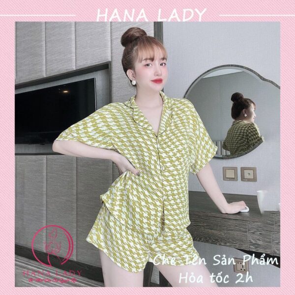 Pijama lụa tay ngắn hè cúc bọc họa tiết hoa văn may kỹ PJ558 10