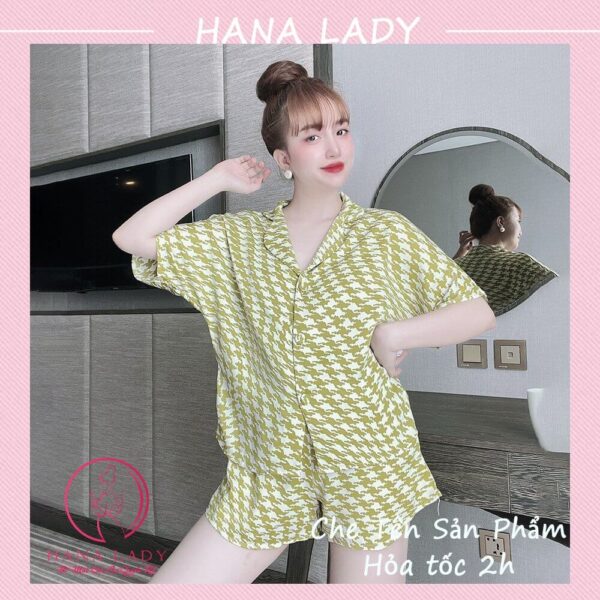 Pijama lụa tay ngắn hè cúc bọc họa tiết hoa văn may kỹ PJ558 11