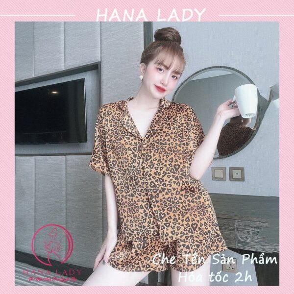 Pijama lụa tay ngắn hè cúc bọc họa tiết hoa văn may kỹ PJ556 8