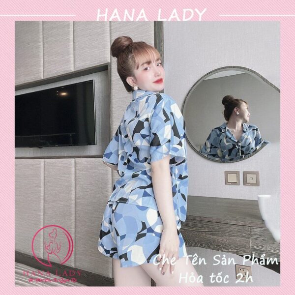 Pijama lụa tay ngắn hè cúc bọc họa tiết hoa văn may kỹ PJ561 11