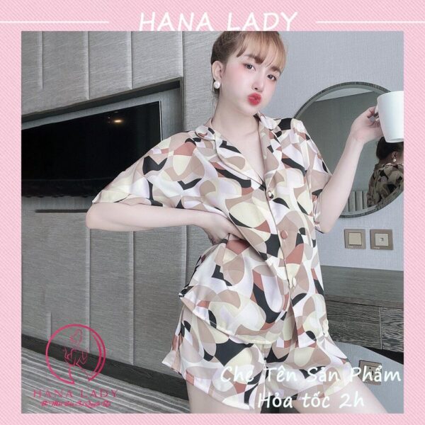 Pijama lụa tay ngắn hè cúc bọc họa tiết hoa văn may kỹ PJ560 10