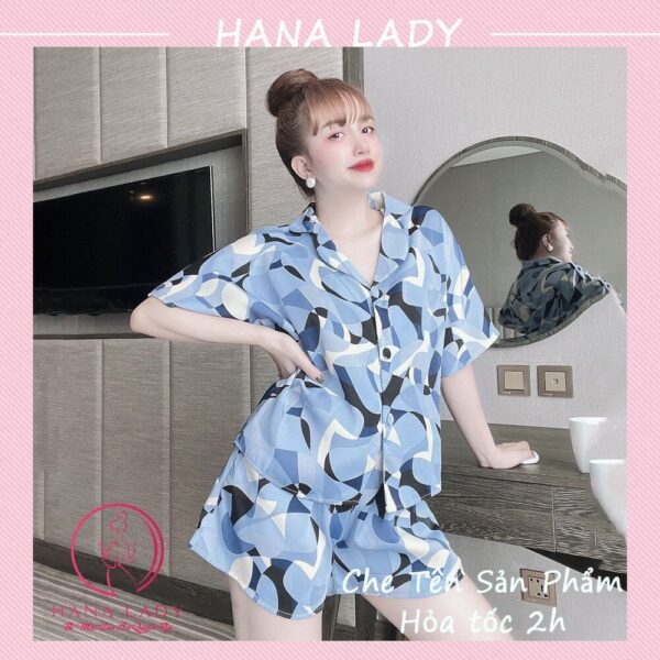 Pijama lụa tay ngắn hè cúc bọc họa tiết hoa văn may kỹ PJ561 10