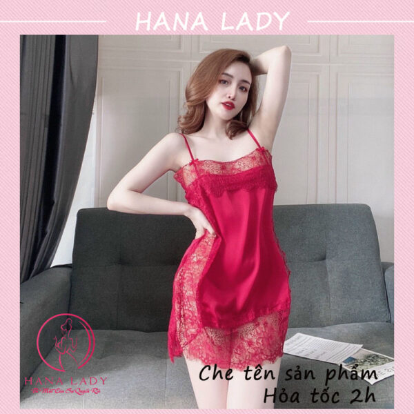 Váy ngủ lụa sexy cao cấp - Đầm ngủ nữ quyến rũ xẻ hông gợi cảm kèm quần lọt khe VN488 18