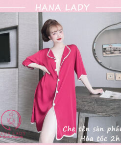 Váy ngủ lụa sơ mi cao cấp tặng quần VN495 6 Váy ngủ lụa sơ mi cao cấp tặng quần VN495 15