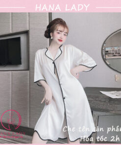 Váy ngủ lụa sơ mi cao cấp tặng quần VN495 9 Váy ngủ lụa sơ mi cao cấp tặng quần VN495 18