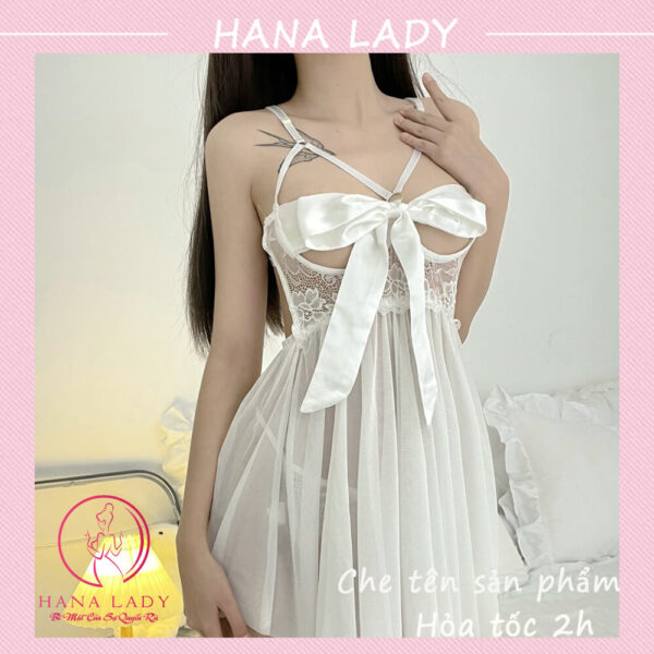Váy ngủ nữ xuyên thấu, đầm ngủ sexy gợi cảm nơ ngực quyến rũ kèm quần chip lọt khe VN458 16