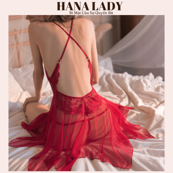 Váy ngủ sexy xuyên thấu, đầm ngủ gợi cảm 2 dây chéo lưng xẻ tà gợi cảm VN521 21