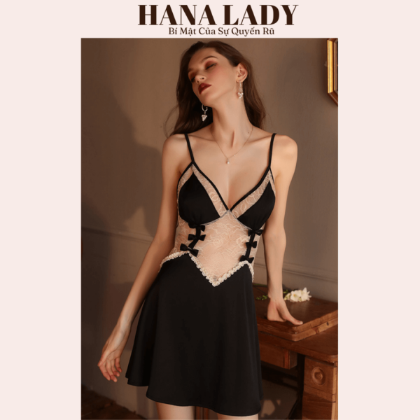Váy ngủ lụa gợi cảm, đầm ngủ 2 dây phối ren sexy VN522 15