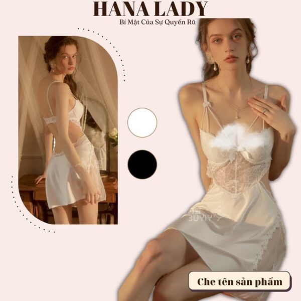 Váy ngủ lụa phối ren, đầm ngủ 2 dây quyến rũ có mút ngực VN513 24