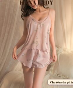 Bộ ngủ 2 dây họa tiết hoa, đồ ngủ lụa mềm mịn cao cấp mặc nhà VN530 7 Bộ ngủ 2 dây họa tiết hoa, đồ ngủ lụa mềm mịn cao cấp mặc nhà VN530 15