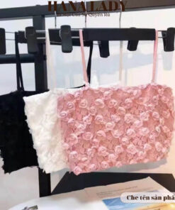 Áo bra nữ ren hoa hồng thêu nổi - Croptop 2 dây lưng chun có kèm mút ngực BL047 11