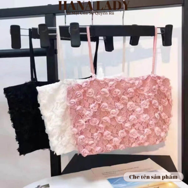 Áo bra nữ ren hoa hồng thêu nổi - Croptop 2 dây lưng chun có kèm mút ngực BL047 20