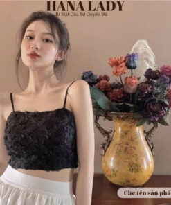 Áo bra nữ ren hoa hồng thêu nổi - Croptop 2 dây lưng chun có kèm mút ngực BL047 12