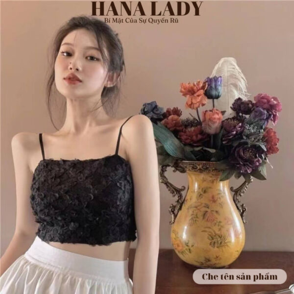 Áo bra nữ ren hoa hồng thêu nổi - Croptop 2 dây lưng chun có kèm mút ngực BL047 19