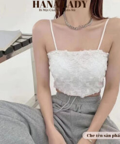 Áo bra nữ ren hoa hồng thêu nổi - Croptop 2 dây lưng chun có kèm mút ngực BL047 15