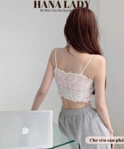 Áo bra nữ ren hoa hồng thêu nổi - Croptop 2 dây lưng chun có kèm mút ngực BL047 16