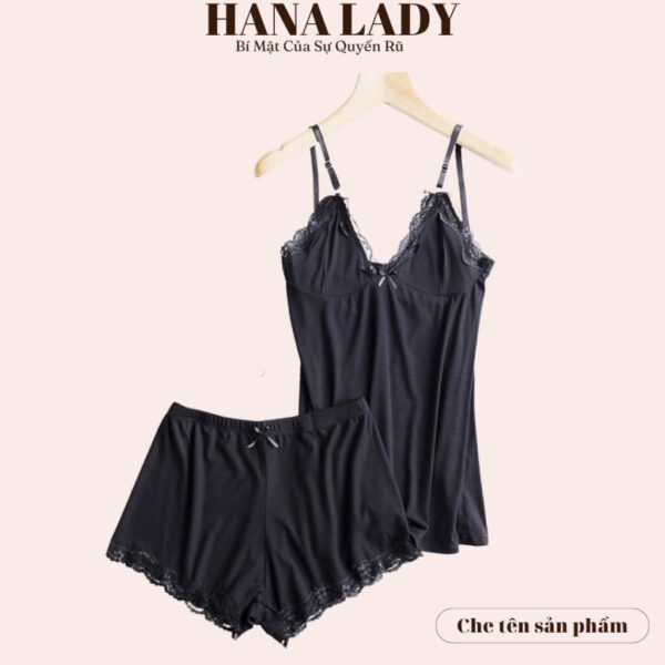 Bộ ngủ 2 dây thun phối ren mềm mịn - Đồ ngủ mặc nhà cotton cao cấp VN532 21