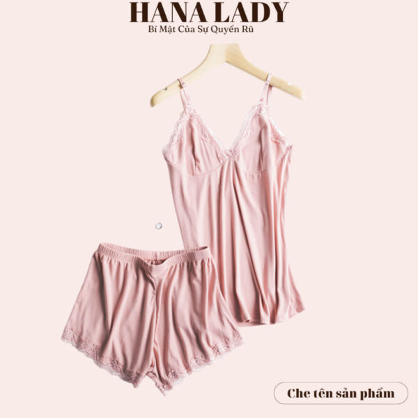 Bộ ngủ 2 dây thun phối ren mềm mịn - Đồ ngủ mặc nhà cotton cao cấp VN532 20