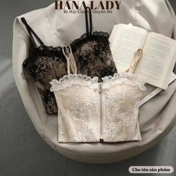 Áo bra ren hoa nổi khóa trước sexy - Áo ren 2 dây có mút ngực cao cấp BL049 14