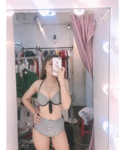 Bikini 2 mảnh, đồ bơi cạp cao sọc caro đan dây sexy tắm biển quyến rũ BN109 9