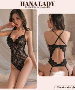 Đồ ngủ bodysuit ren hoa gợi cảm dây chéo lưng hở đáy khiêu gợi quyến rũ VN540 12