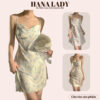 Váy ngủ lụa 2 dây sexy - Đầm ngủ lụa siêu mát cổ đổ quyến rũ họa tiết hoa 3D cao cấp 2