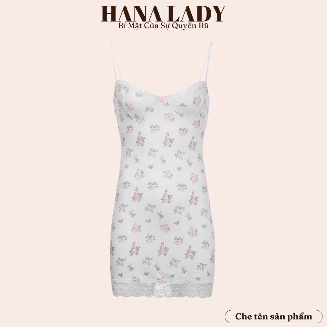 Váy Ngủ Body Sexy - Đầm Ngủ Thun 2 Dây Phối Ren Họa Tiết Hoa Nhí VN554 18