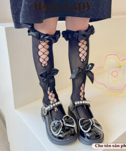 Tất Vớ Lolita - Vớ Nữ Cổ Cao Ren Lưới Bèo Đính Nơ Dễ Thương TV036 11