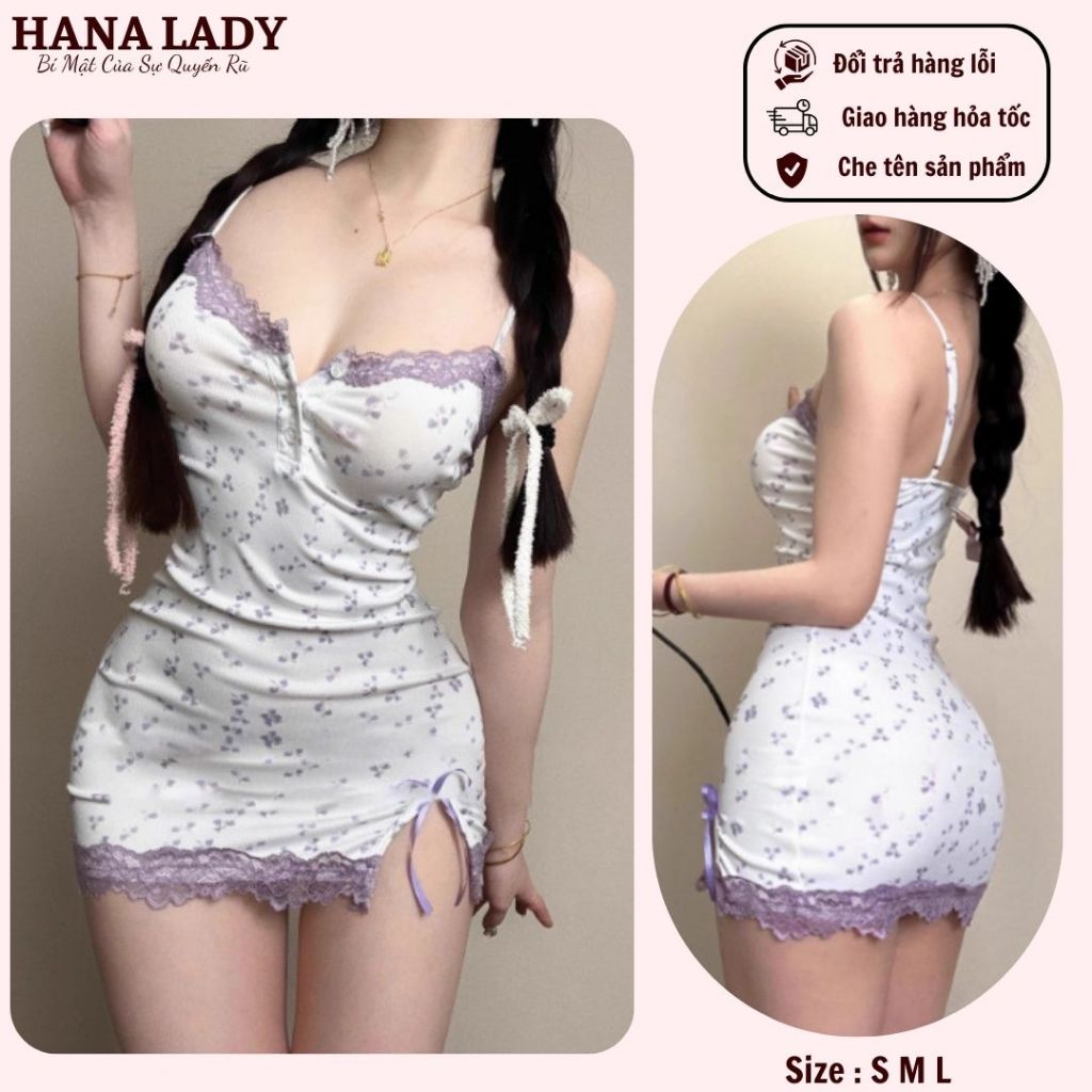 Váy Body Hoa Nhí - Đầm Ngủ Phối Ren Gợi Cảm Phong Cách Y2K VN563 - Hana Lady
