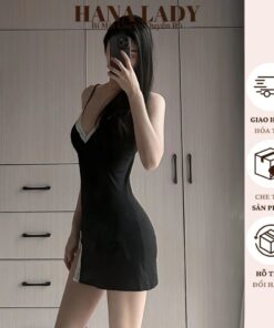 Váy Ngủ Body Sexy - Đầm Ngủ Thun 2 Dây Phối Ren Họa Đen Trơn VN569 5 Váy Ngủ Body Sexy - Đầm Ngủ Thun 2 Dây Phối Ren Họa Đen Trơn VN569 11